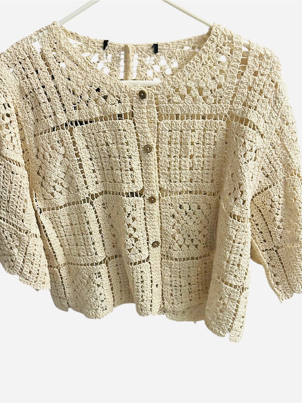 Liv Los Angeles Crochet Button-Front Cream Cardigan Sz L